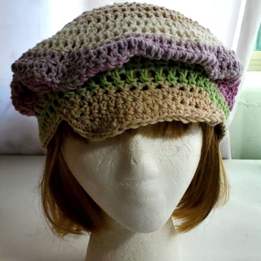 Hand Crocheted Cold Weather Golf Hat Multi-Color Size Large Uni-Sex
